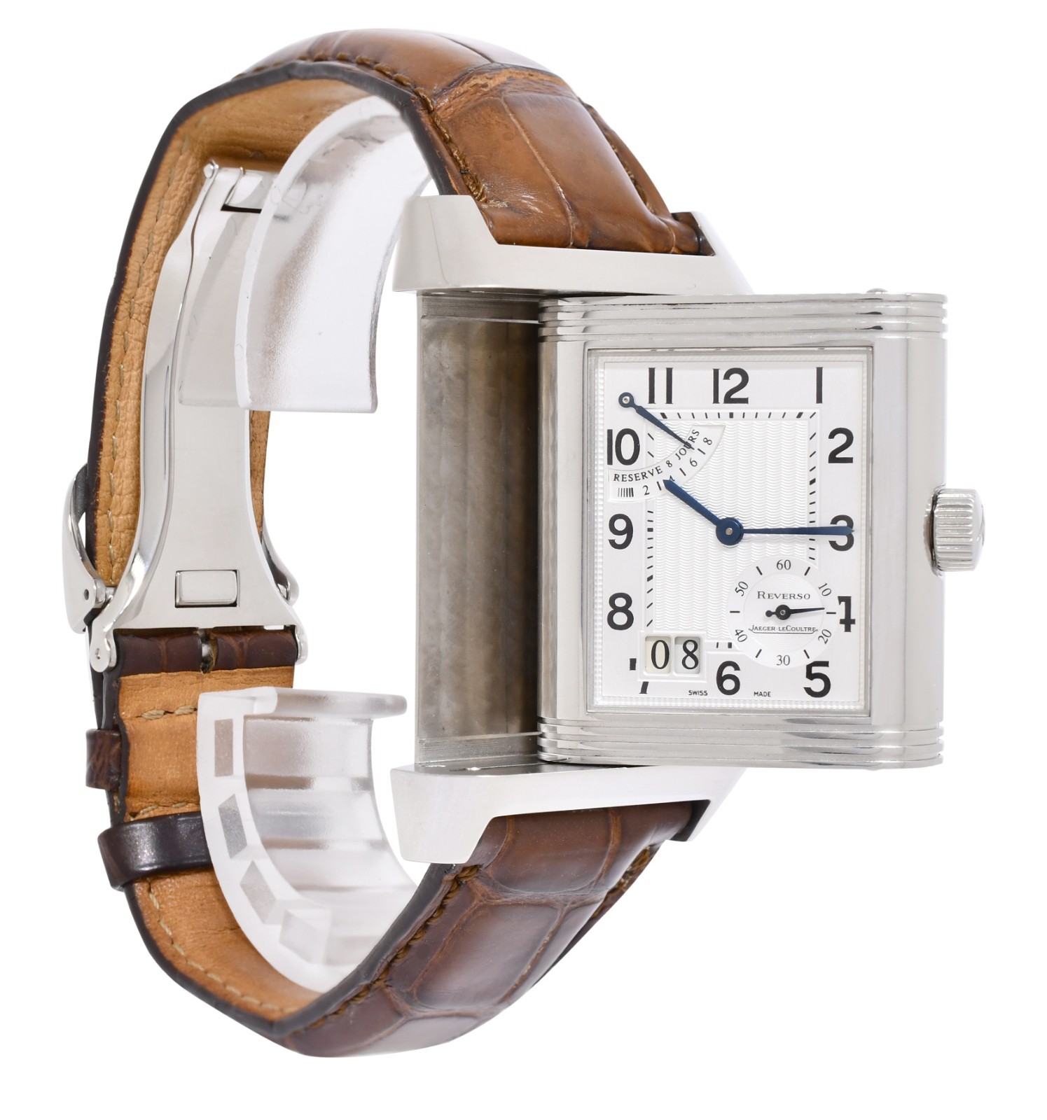 Jaeger LeCoultre Reverso Grande Date 8 Day Steel Watch Q3008420 240.8.15