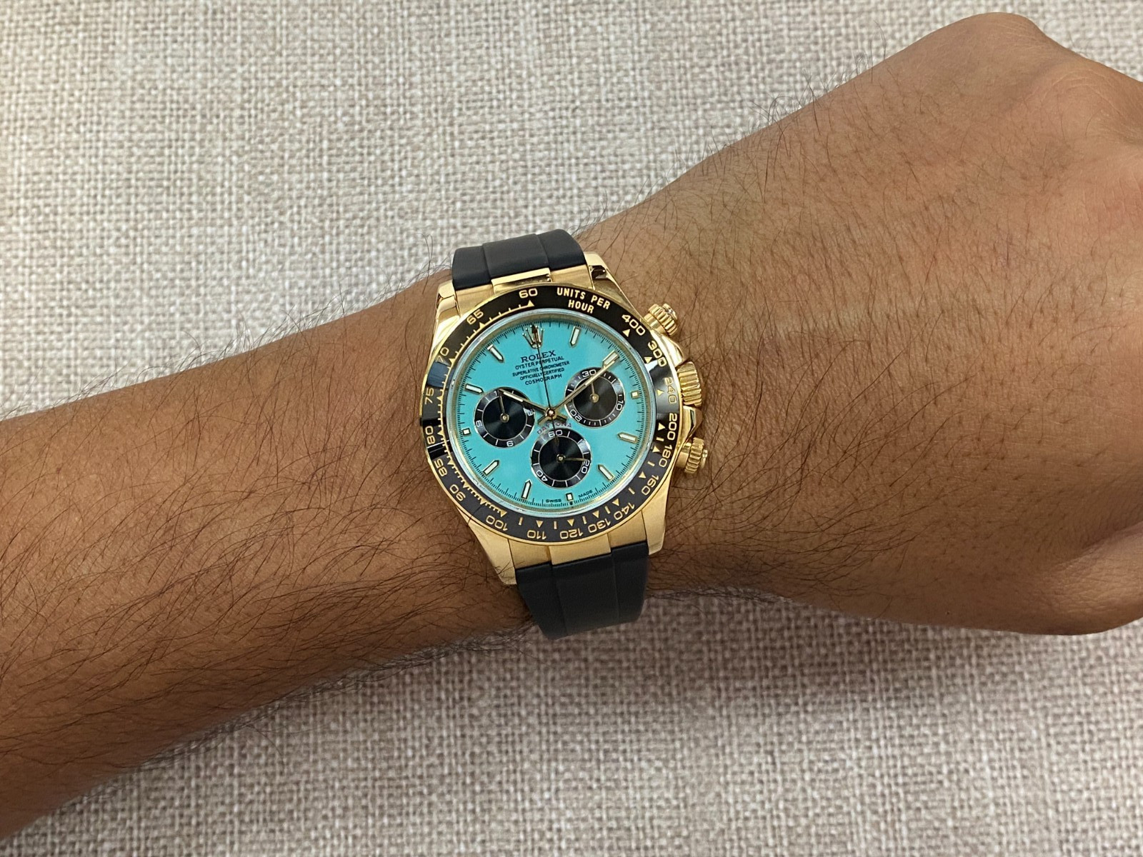 Rolex Daytona Chronograph 18k YG CUSTOM Turquoise Dial 40mm Watch D 116518