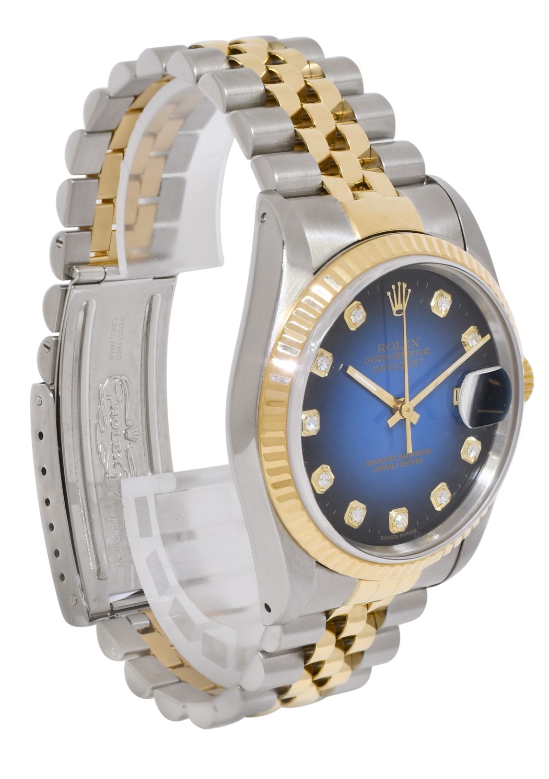 Rolex Datejust 18k Yellow Gold/Steel Blue Vignette Diamond 36mm Watch E 16233 Rolex Datejust 18k Yellow Gold/Steel Blue Vignette Diamond 36mm Watch E 16233