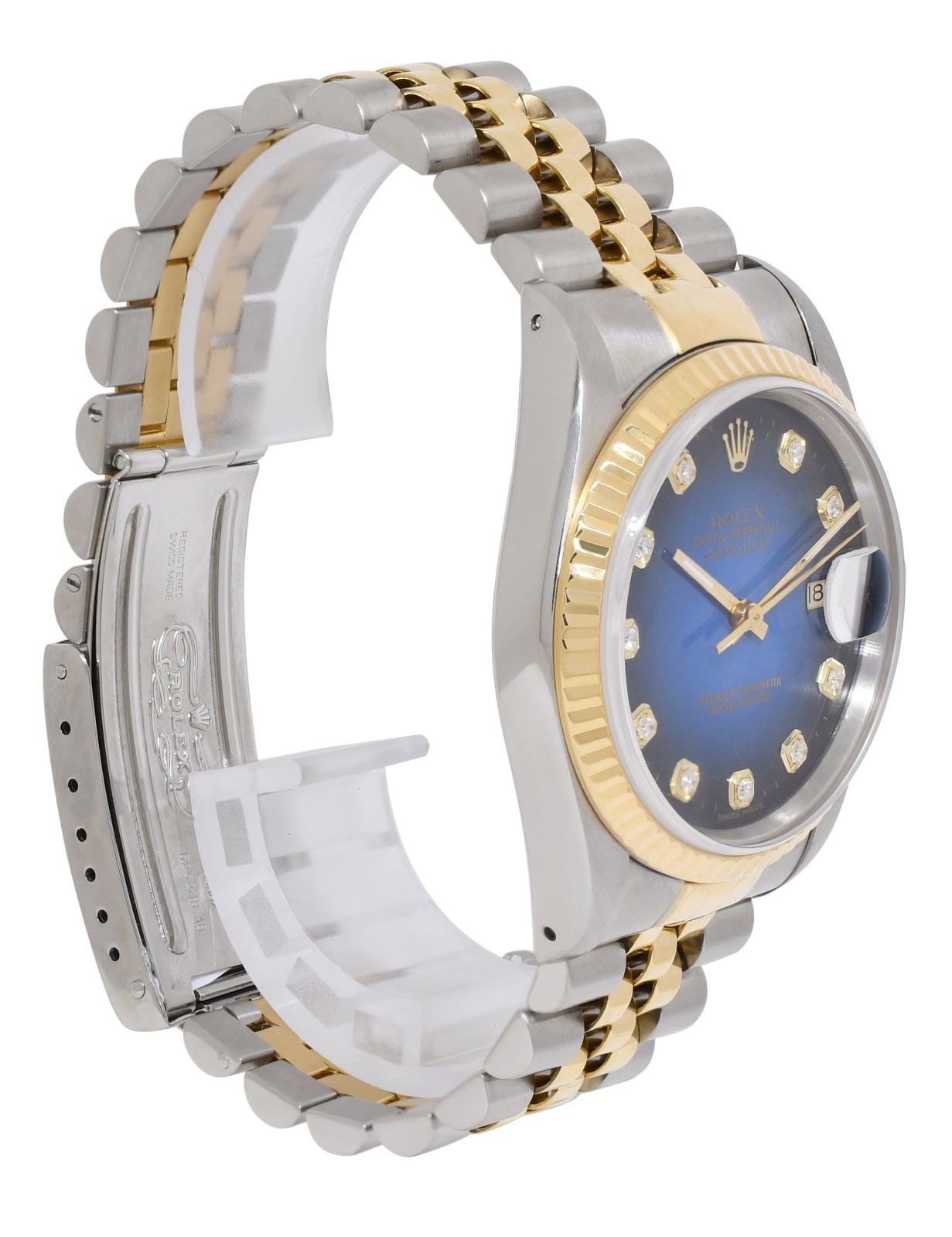Rolex Datejust 18k Yellow Gold/Steel Blue Vignette Diamond 36mm Watch E 16233 Rolex Datejust 18k Yellow Gold/Steel Blue Vignette Diamond 36mm Watch E 16233