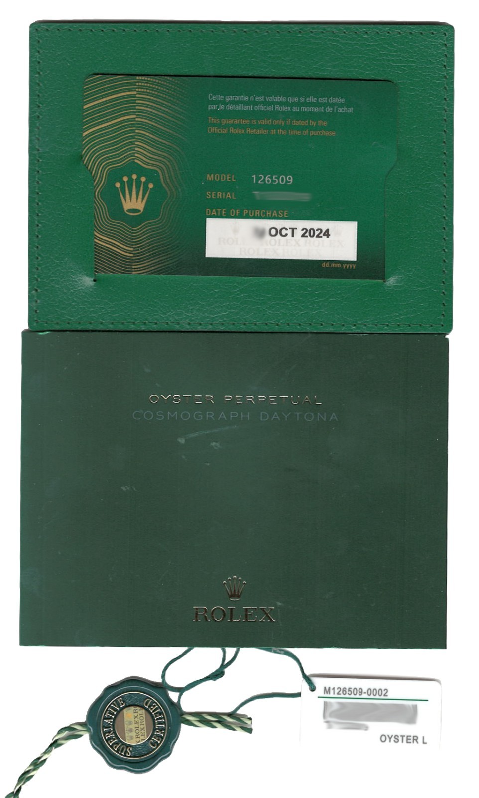 Rolex Daytona Chronograph 18k White Gold Diamond Dial 40mm Watch B/P '24 126509