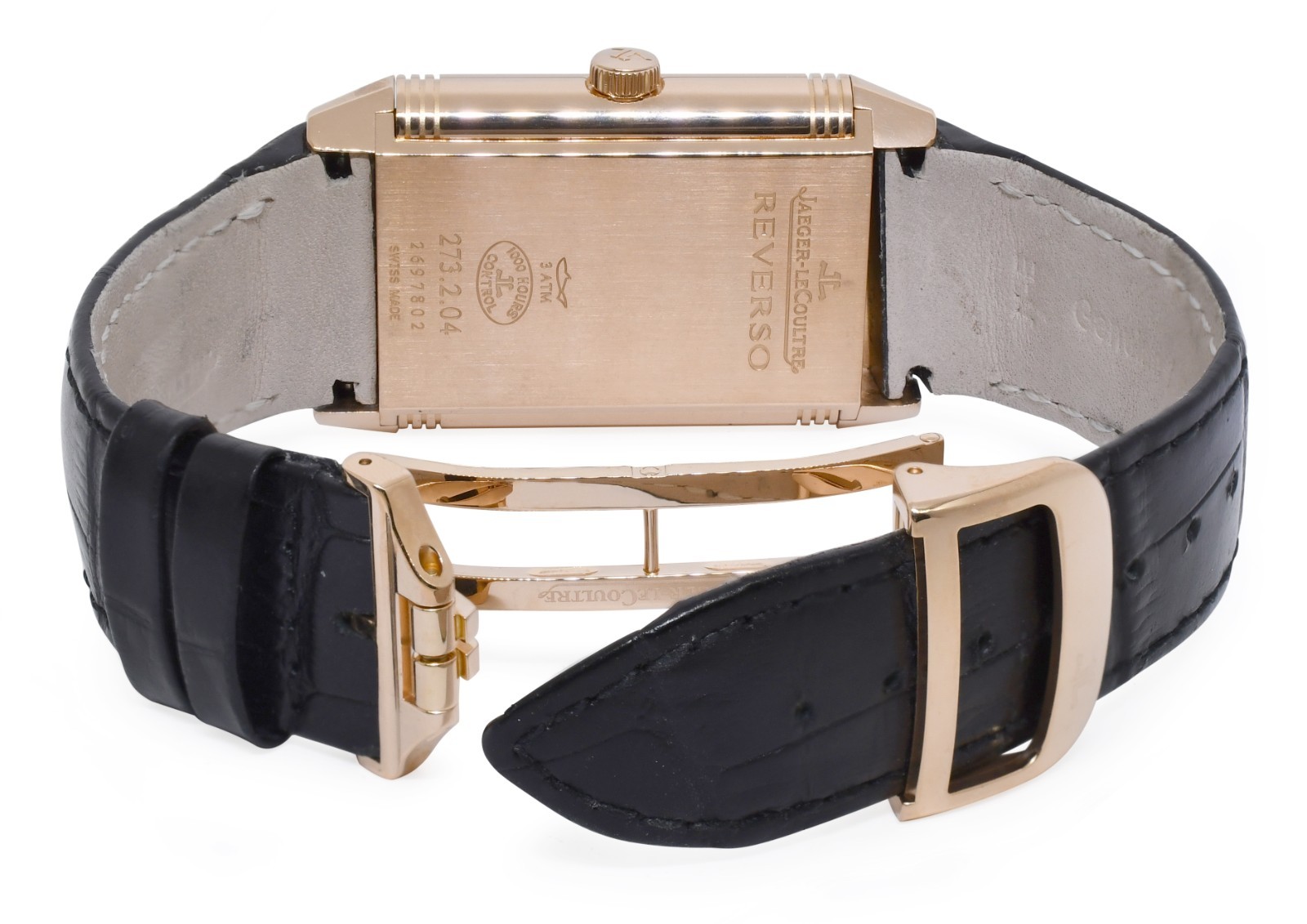 Jaeger LeCoultre Grande 976 Reverso 18k Rose Gold Black Dial Mens Watch 273.2.04
