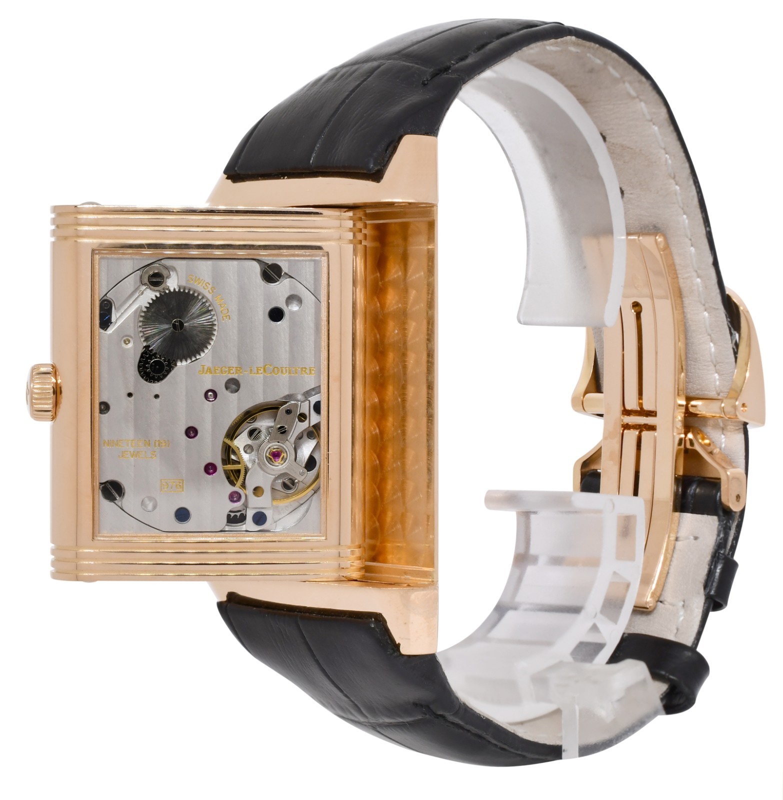 Jaeger LeCoultre Grande 976 Reverso 18k Rose Gold Black Dial Mens Watch 273.2.04
