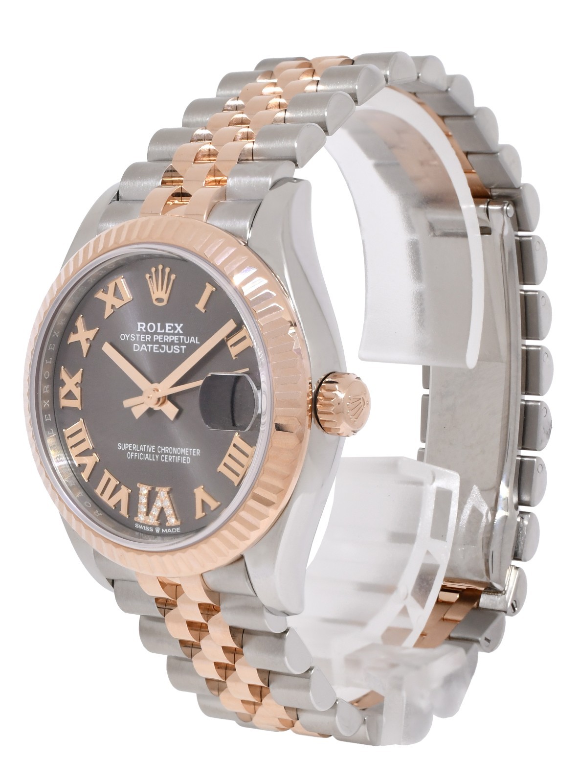 Rolex Datejust 31 18k Rose Gold/Steel Slate Diamond VI Watch +Card '21 278271