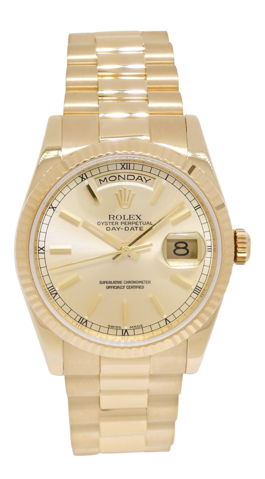 Rolex Day-Date President 18k Yellow Gold Sundust Dial 36mm Watch Y 118238
