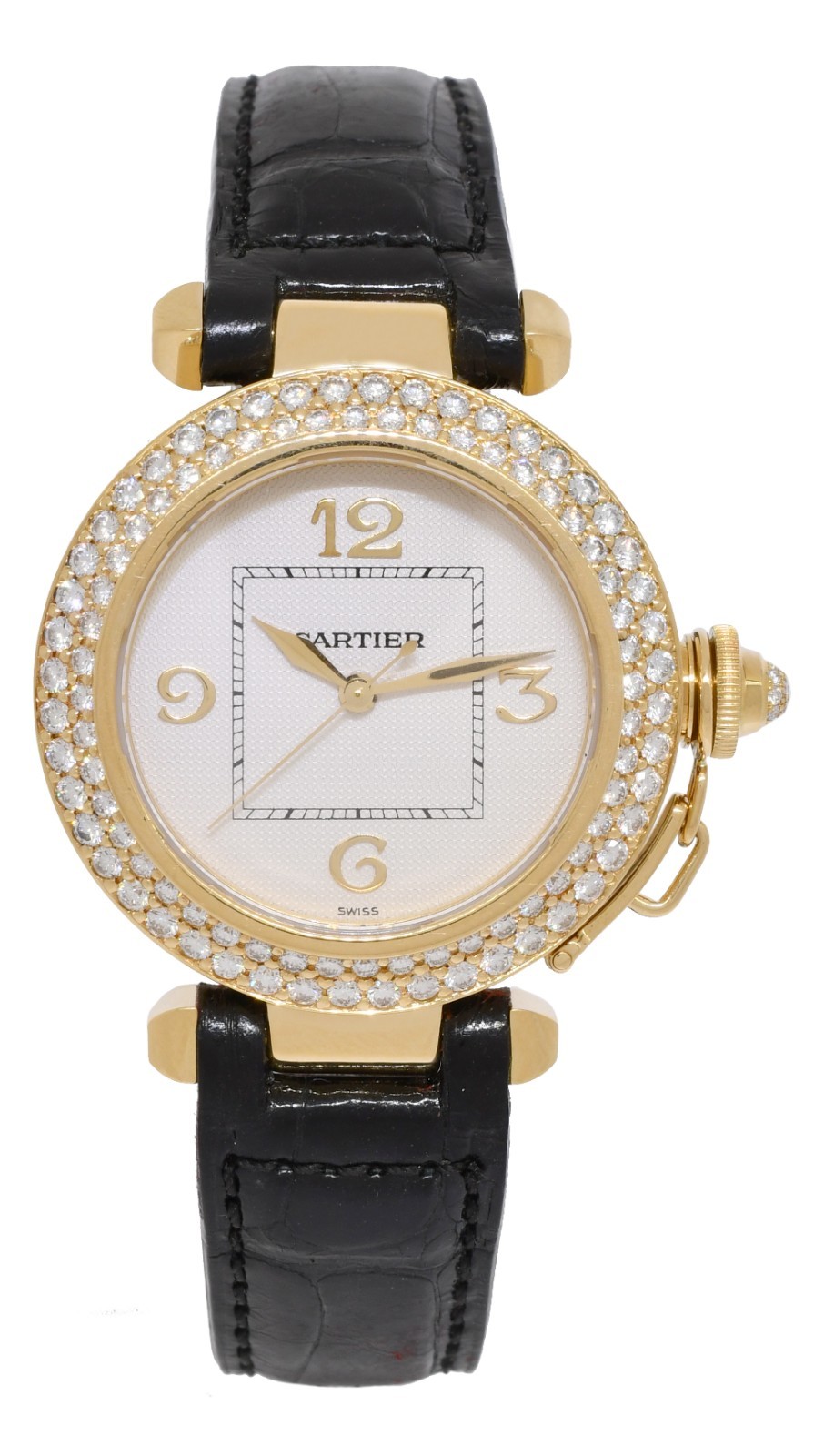 Cartier Pasha 18k Yellow Gold Diamond Grid/Bezel Ladies 32mm Watch 2399