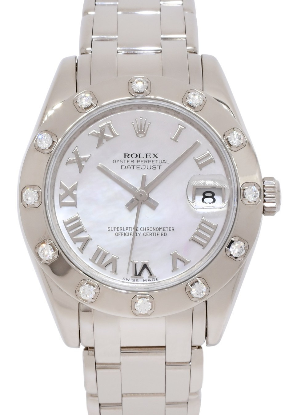 Rolex Datejust Pearlmaster 18k White Gold MOP & Diamond 34mm Watch V 81319