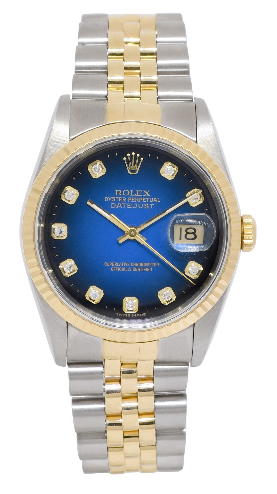 Rolex Datejust 18k Yellow Gold/Steel Blue Vignette Diamond 36mm Watch E 16233 Rolex Datejust 18k Yellow Gold/Steel Blue Vignette Diamond 36mm Watch E 16233