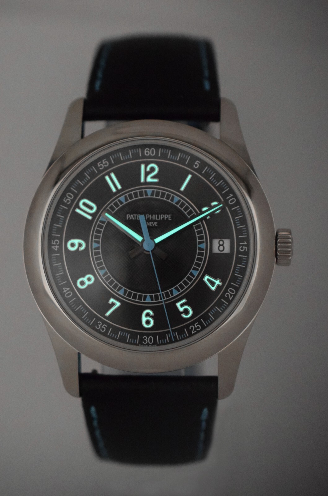 NOS Patek Philippe Calatrava 6007 18k White Gold Blue Accents Watch B/P 6007G