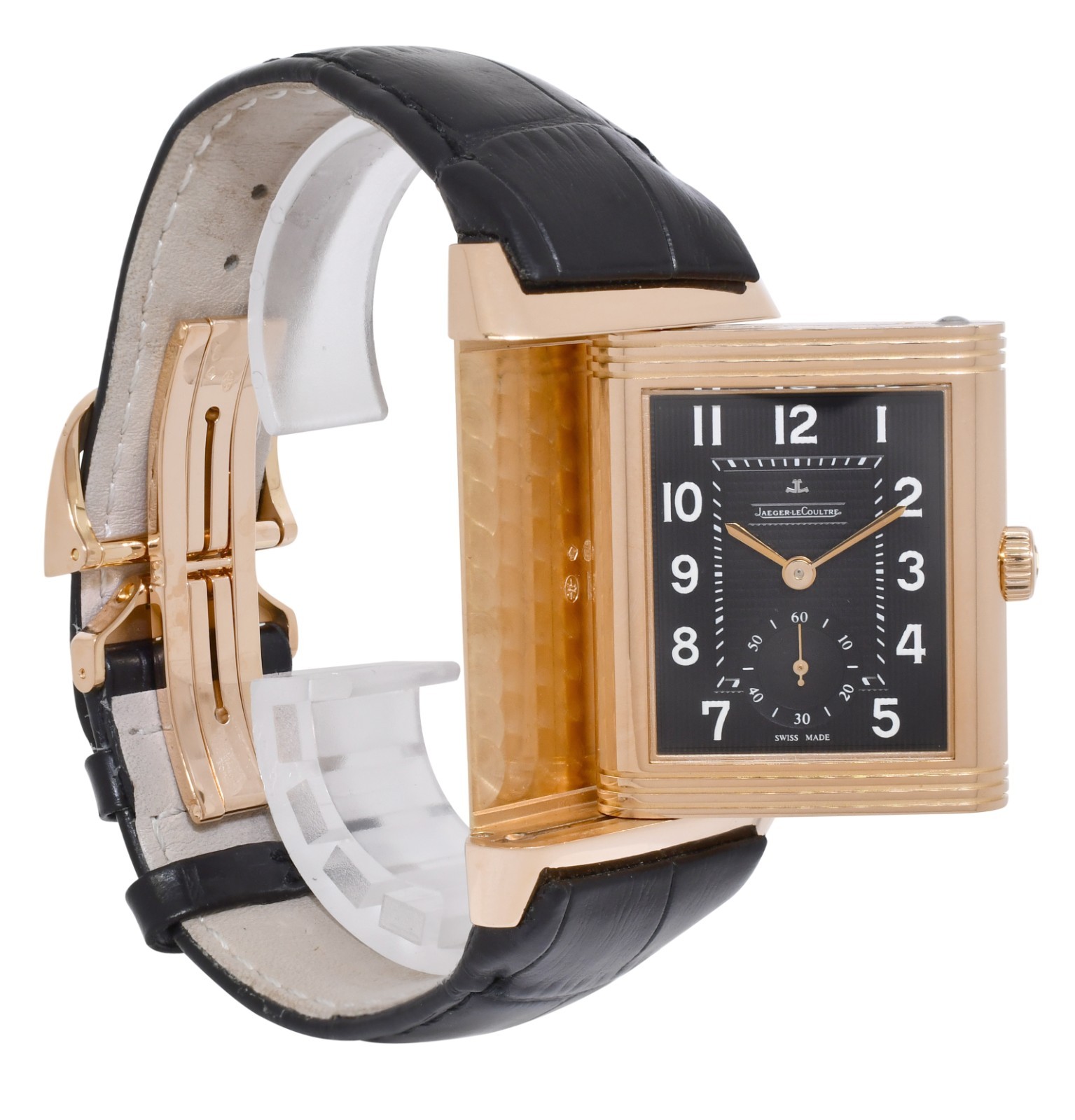 Jaeger LeCoultre Grande 976 Reverso 18k Rose Gold Black Dial Mens Watch 273.2.04