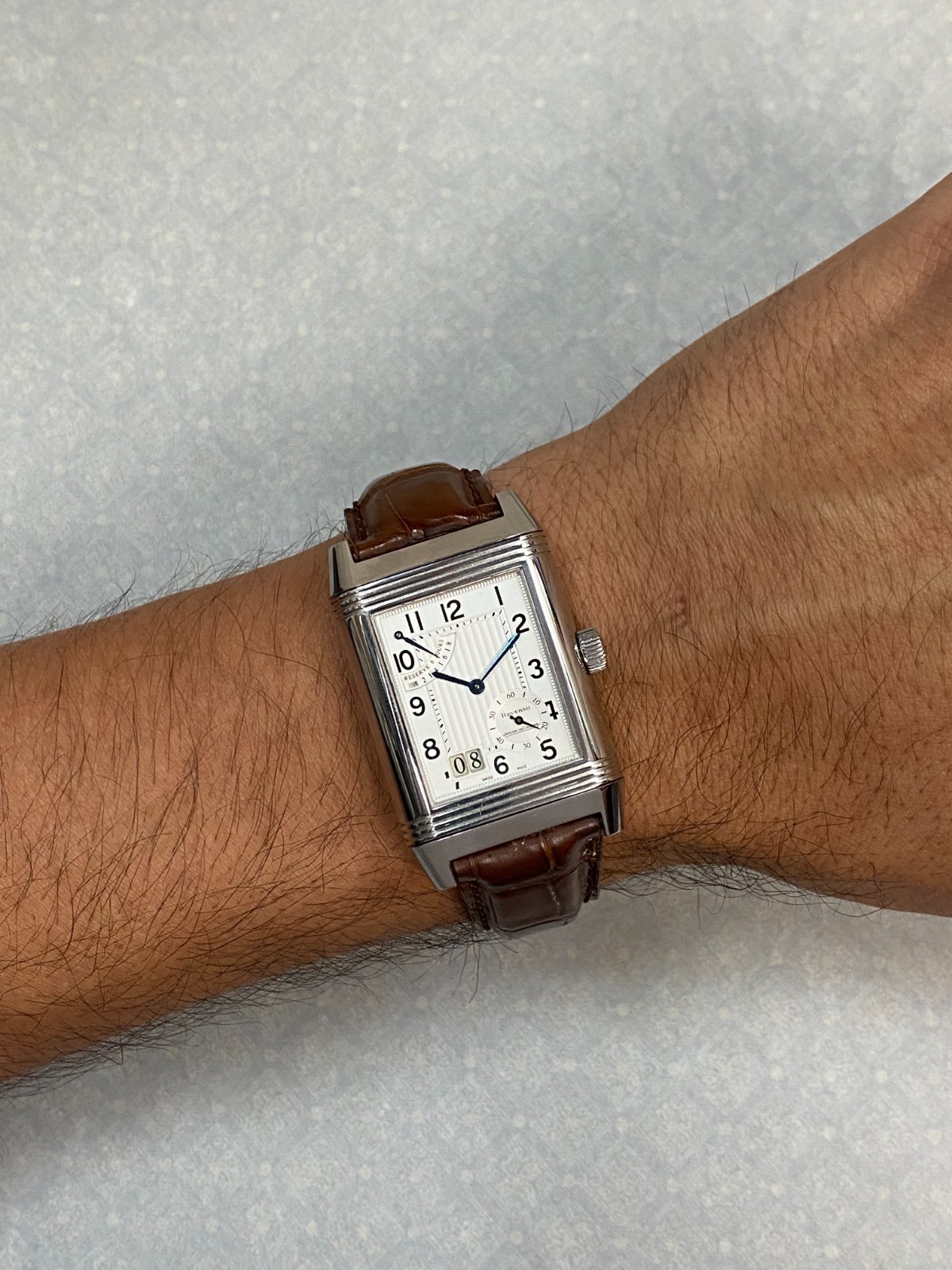Jaeger LeCoultre Reverso Grande Date 8 Day Steel Watch Q3008420 240.8.15