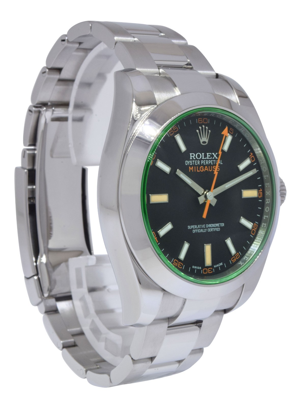 Rolex Milgauss Steel Black Dial Green Crystal Mens 40mm Watch +12 116400