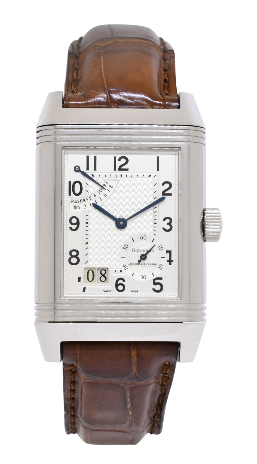 Jaeger LeCoultre Reverso Grande Date 8 Day Steel Watch Q3008420 240.8.15