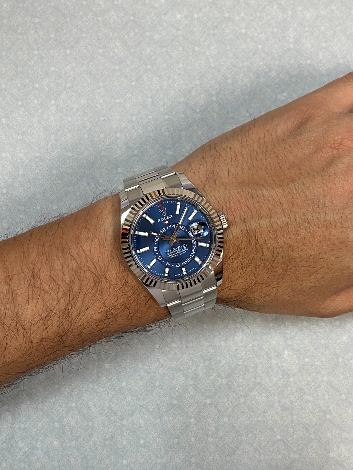 Rolex Sky-Dweller Steel & 18k Gold Bezel Blue Dial 42mm Watch B/P '22 326934