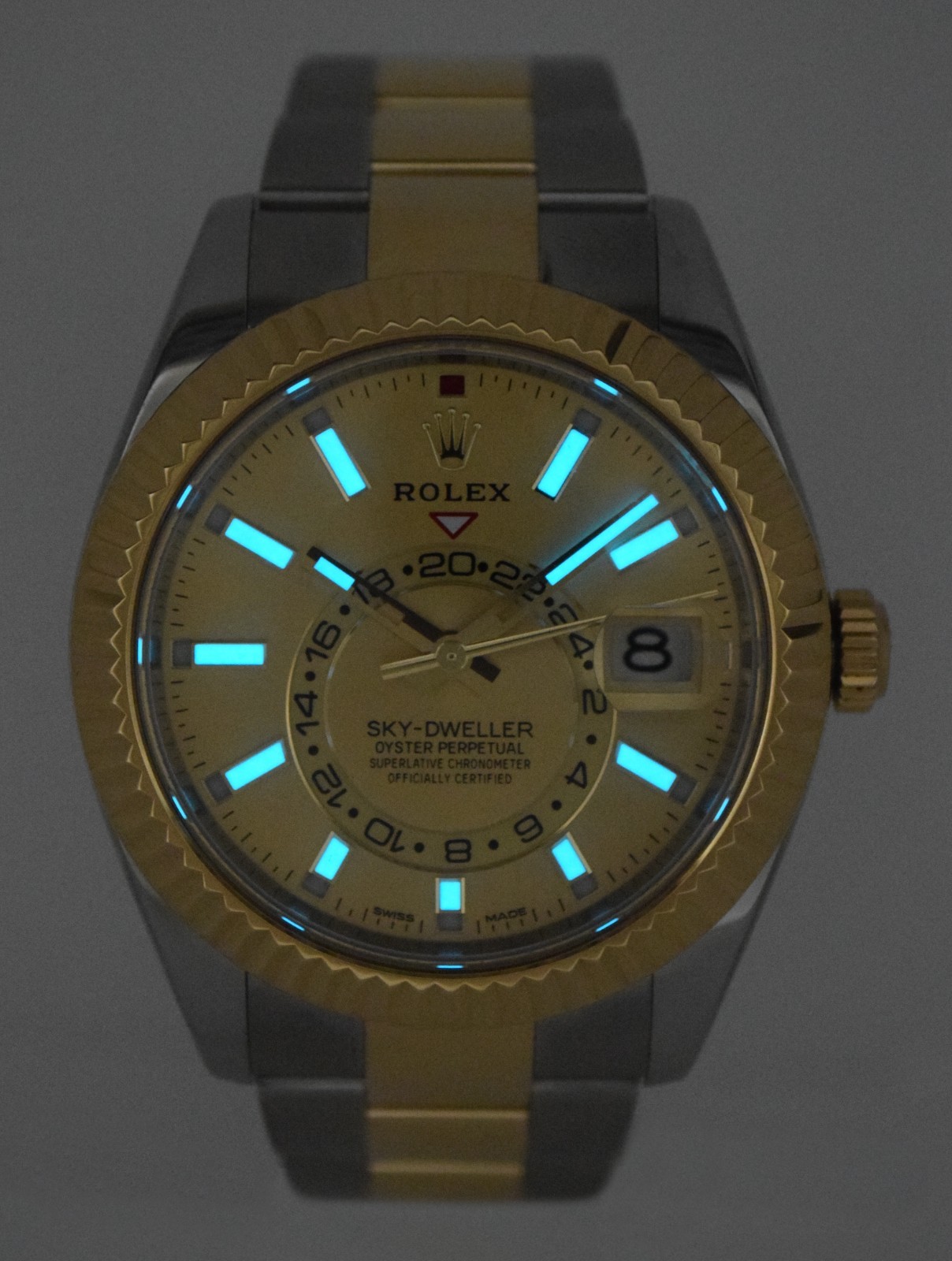 Rolex Sky-Dweller 18k YG/Steel 42mm Champagne Dial Watch +Papers '20  326933