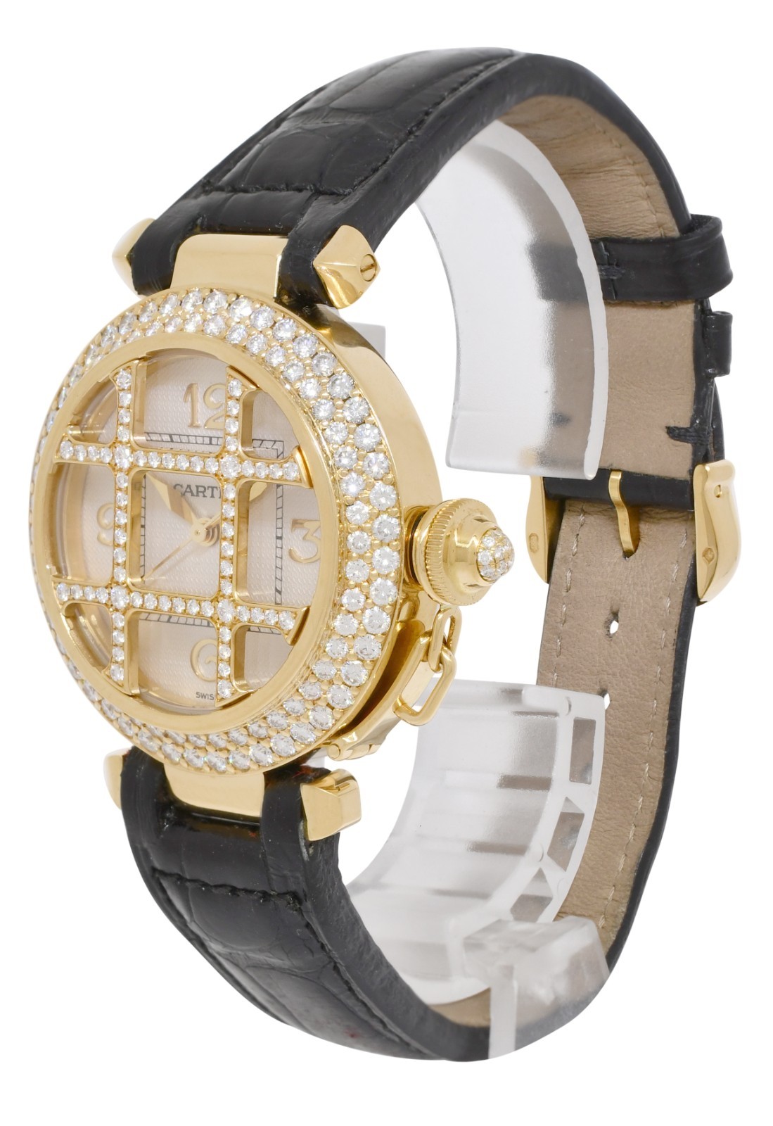 Cartier Pasha 18k Yellow Gold Diamond Grid/Bezel Ladies 32mm Watch 2399