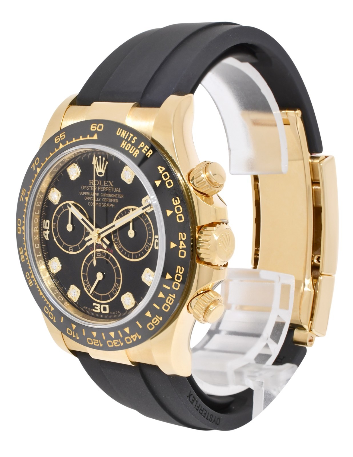 Rolex Daytona 18k Yellow Gold/Ceramic Black Diamond Dial Watch B/P '22 116518