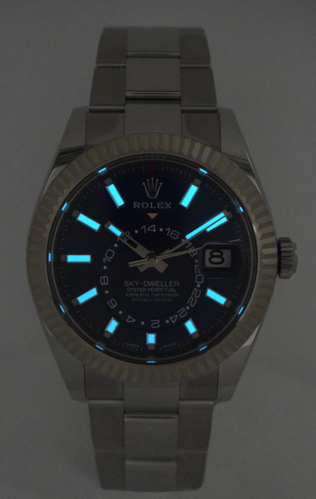 Rolex Sky-Dweller Steel & 18k Gold Bezel Blue Dial 42mm Watch B/P '22 326934