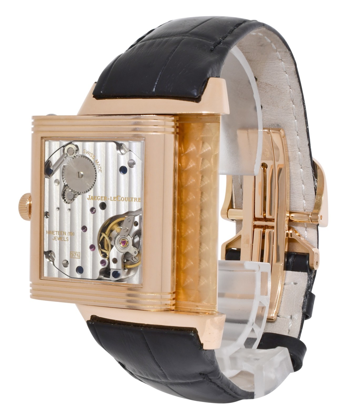 Jaeger LeCoultre Grande 976 Reverso 18k Rose Gold Black Dial Mens Watch 273.2.04