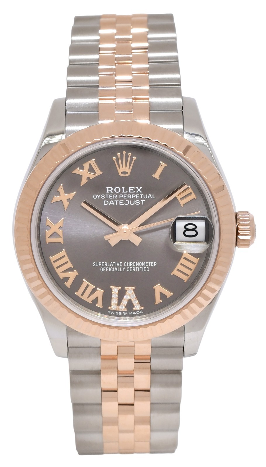 Rolex Datejust 31 18k Rose Gold/Steel Slate Diamond VI Watch +Card '21 278271