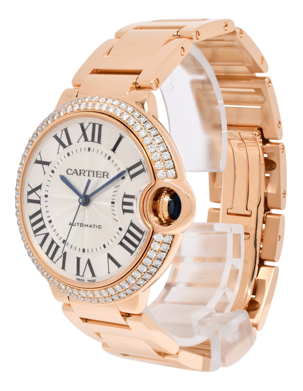 Cartier Ballon Bleu 36mm 18k Rose Gold Diamond Bezel Watch WJBB0067 4407