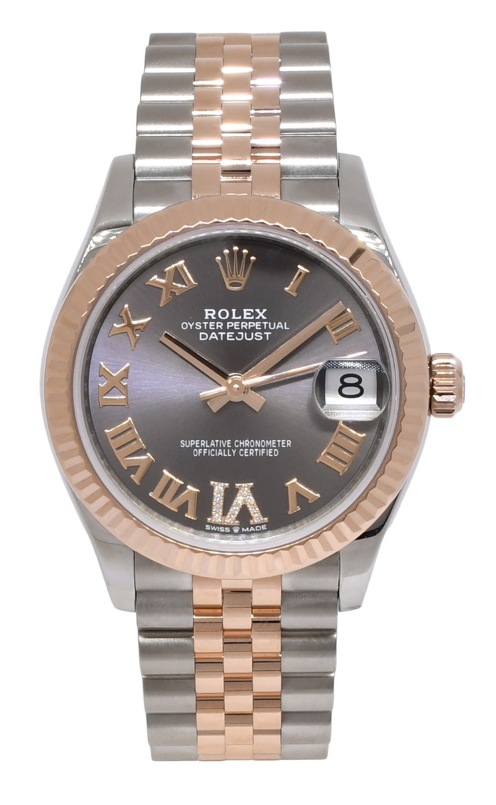 Rolex Datejust 31 18k Rose Gold/Steel Slate Diamond VI Watch +Card '21 278271