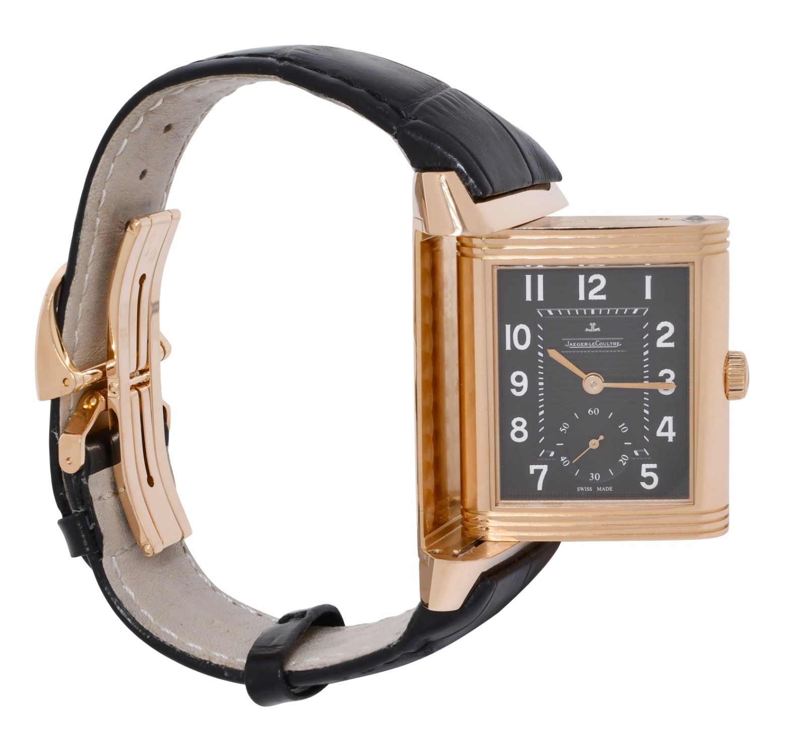 Jaeger LeCoultre Grande 976 Reverso 18k Rose Gold Black Dial Mens Watch 273.2.04