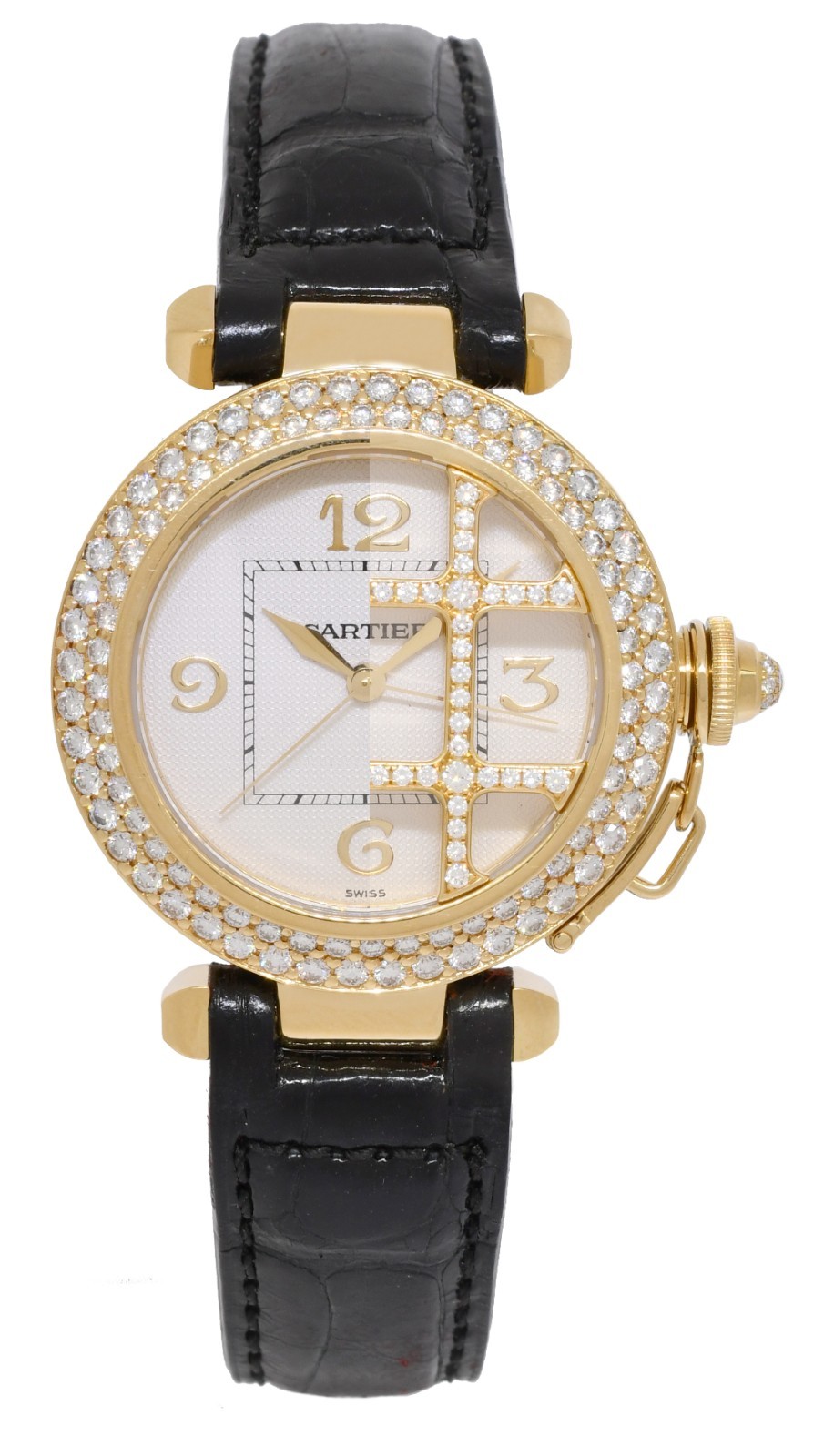 Cartier Pasha 18k Yellow Gold Diamond Grid/Bezel Ladies 32mm Watch 2399