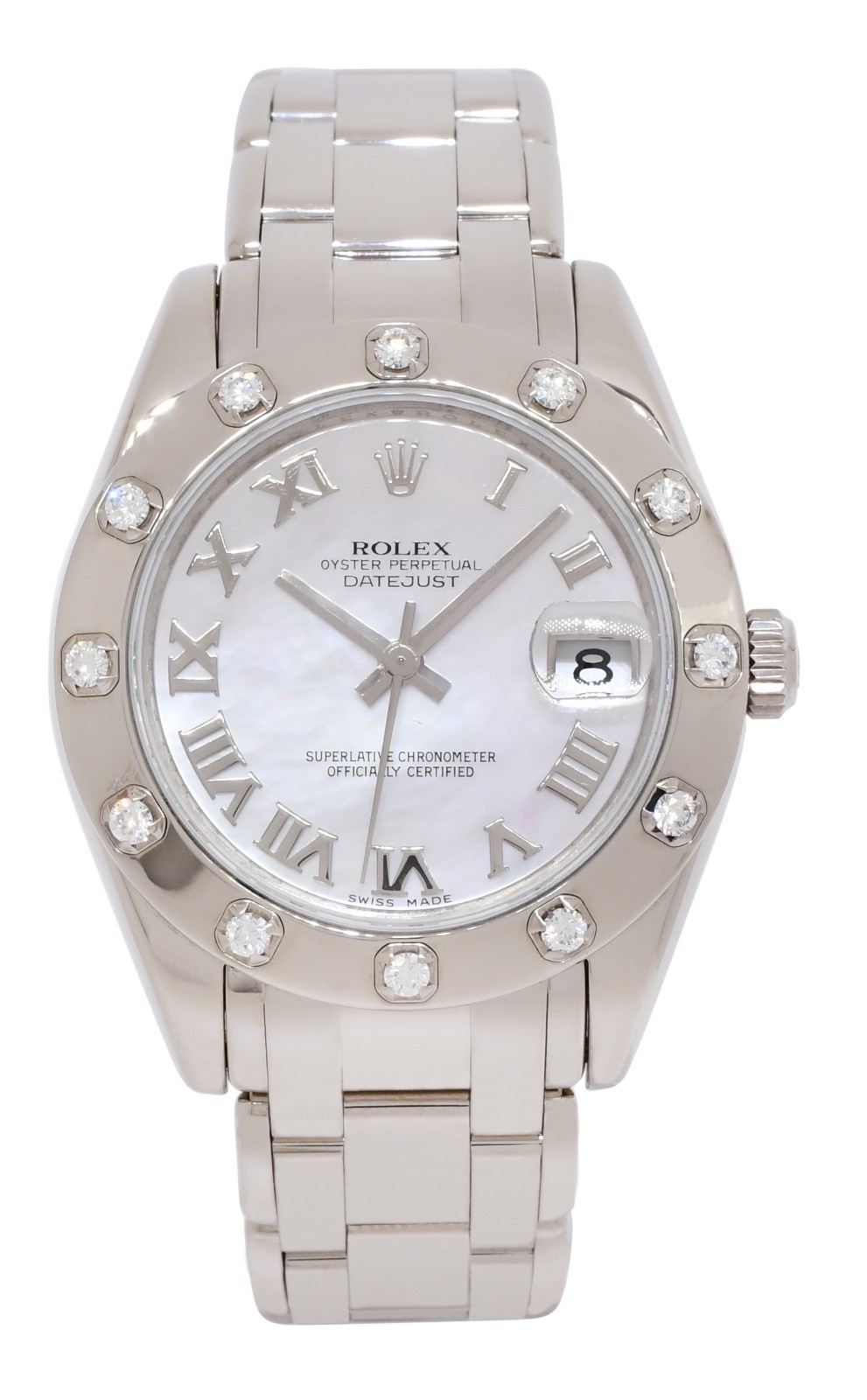 Rolex Datejust Pearlmaster 18k White Gold MOP & Diamond 34mm Watch V 81319