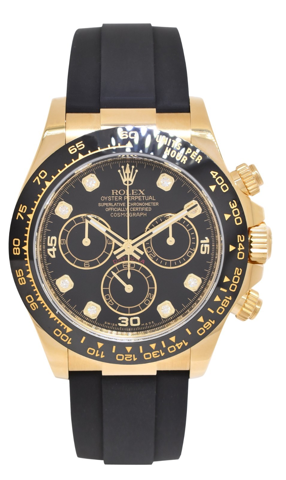 Rolex Daytona 18k Yellow Gold/Ceramic Black Diamond Dial Watch B/P '22 116518