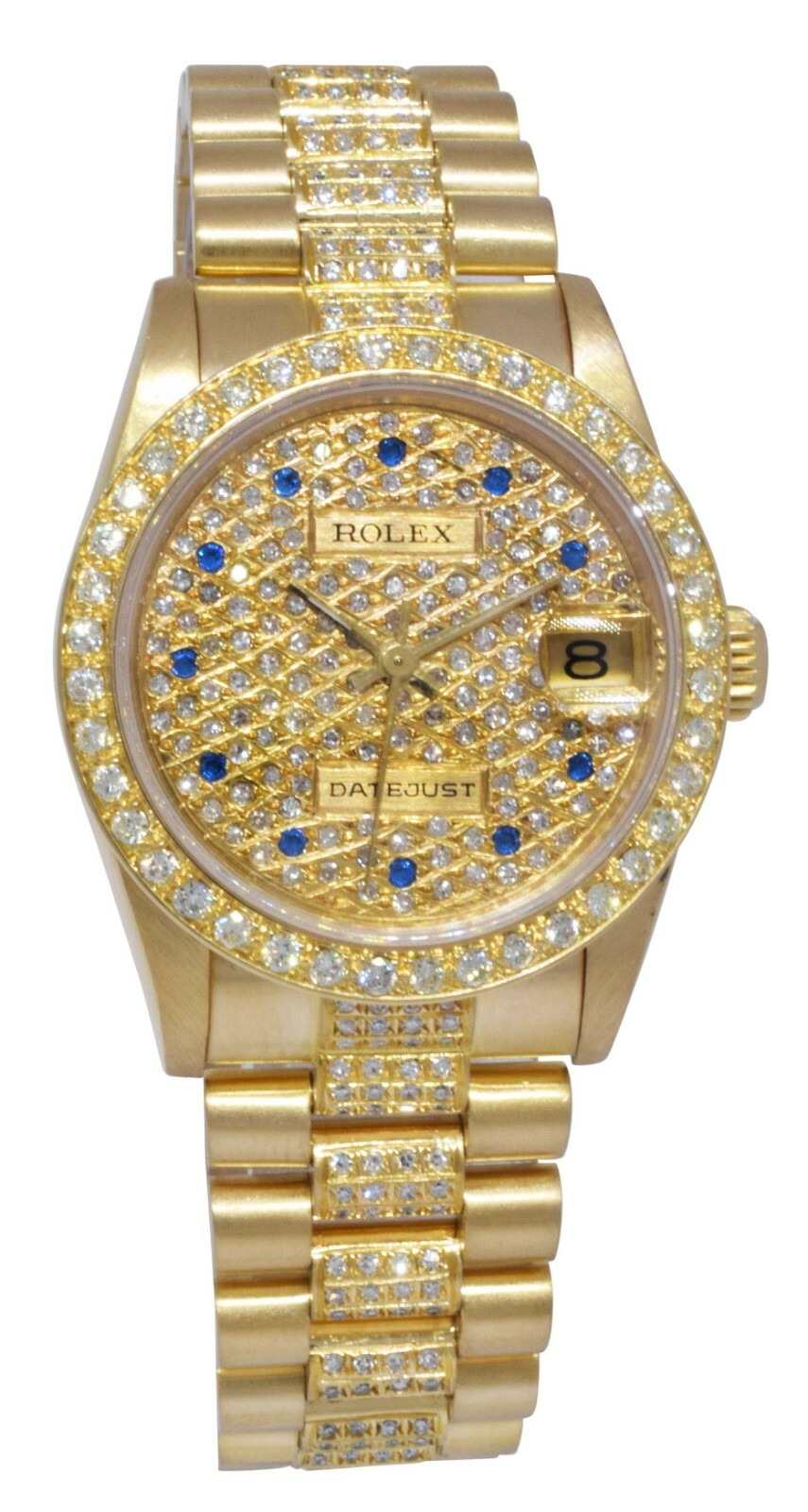 Rolex Datejust President 18k YG Pave Diamond & Sapphire Dial 31mm Watch 68278