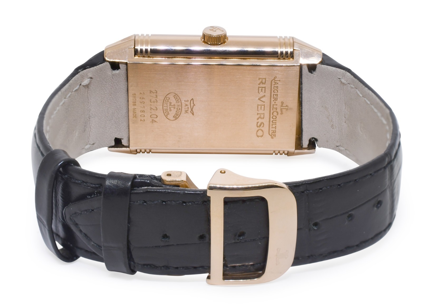 Jaeger LeCoultre Grande 976 Reverso 18k Rose Gold Black Dial Mens Watch 273.2.04