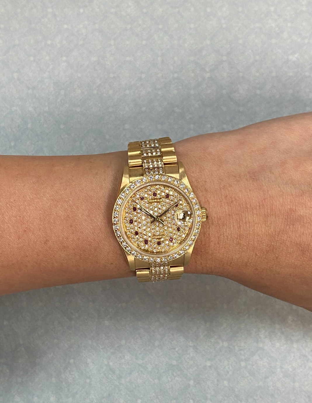 Rolex Datejust President 18k YG Pave Diamond & Ruby Dial Lady 31mm Watch 68278