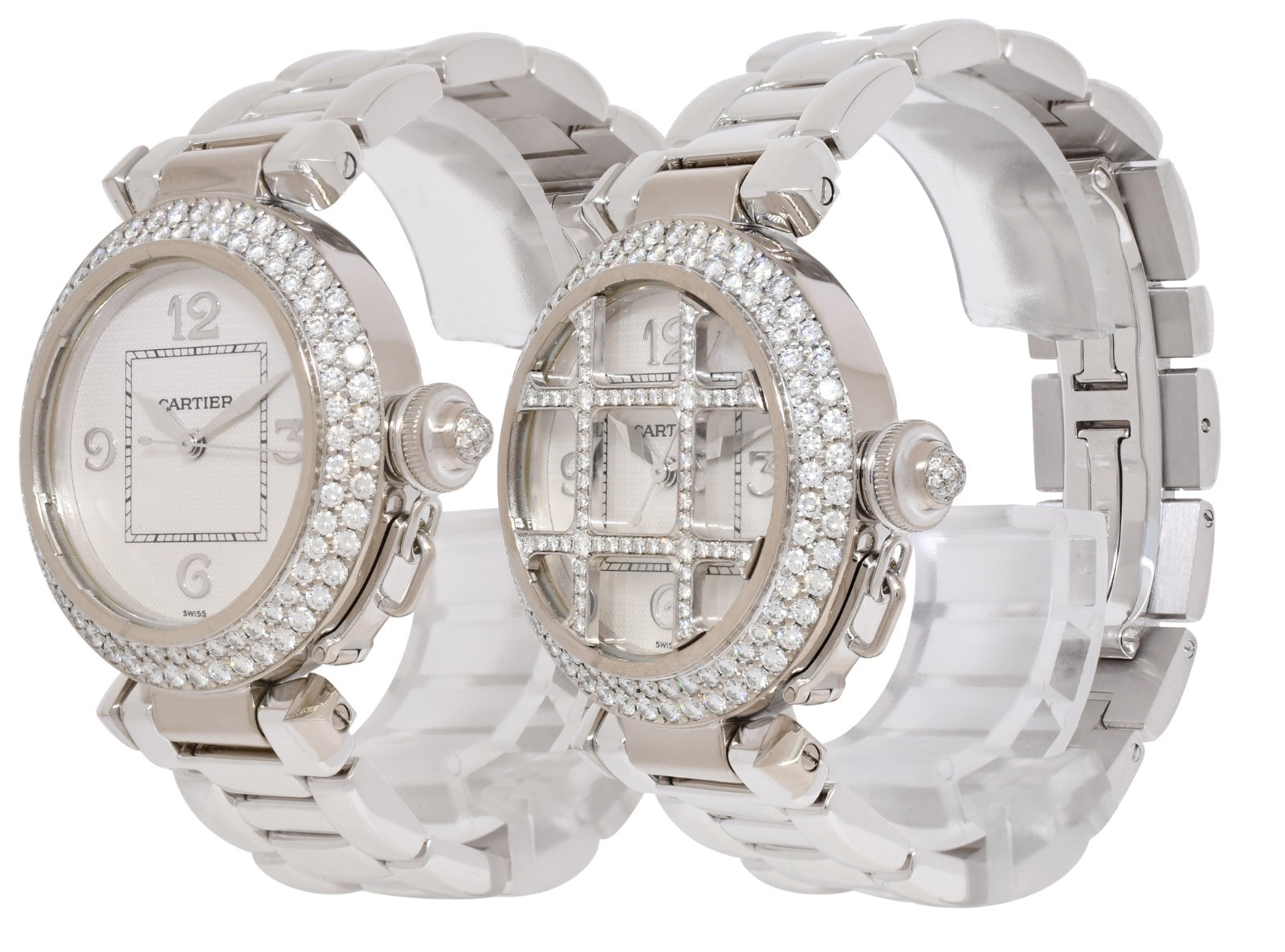 Cartier Pasha 18k White Gold Diamond Grid/Bezel Ladies 32mm Watch +Box 2400
