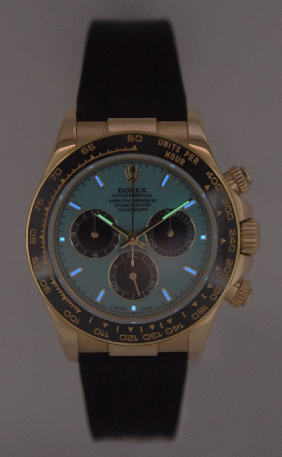 Rolex Daytona Chronograph 18k YG CUSTOM Turquoise Dial 40mm Watch D 116518