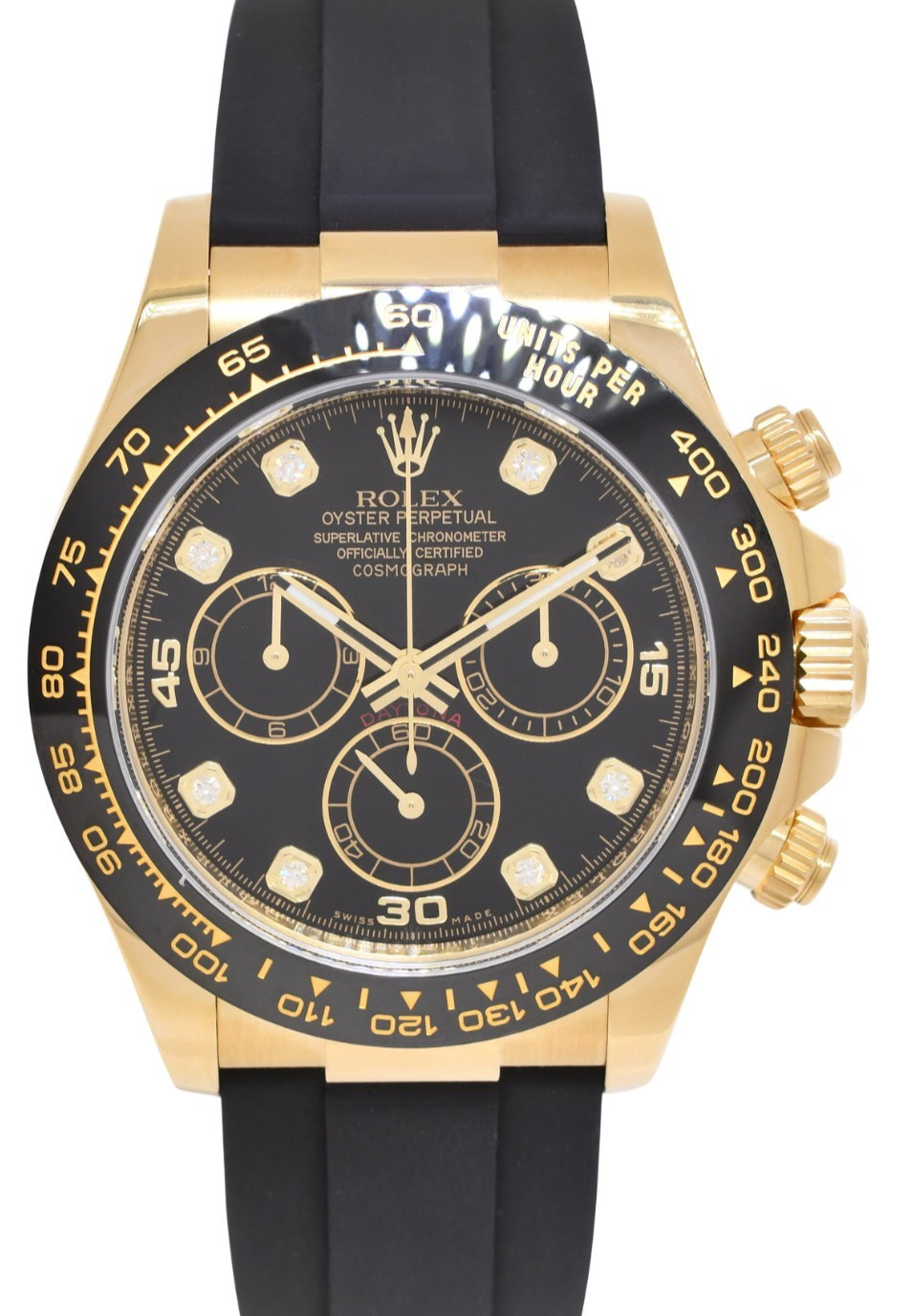 Rolex Daytona 18k Yellow Gold/Ceramic Black Diamond Dial Watch B/P '22 116518