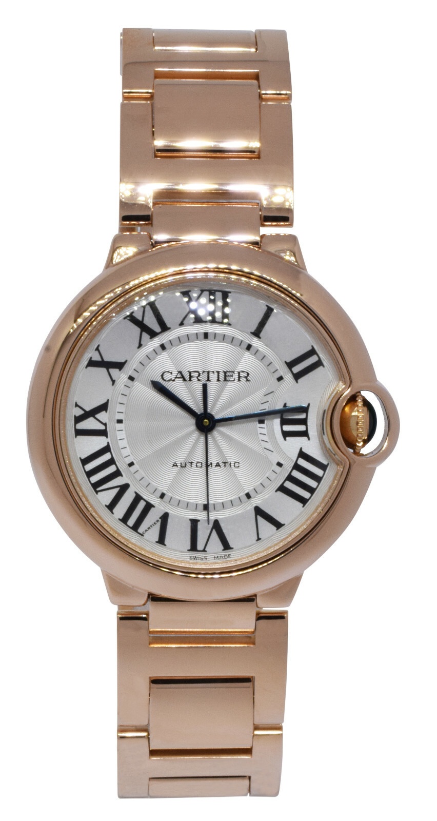 Cartier Ballon Bleu 36mm 18k Rose Gold Silver Dial Automatic Watch 3003 W69004Z2