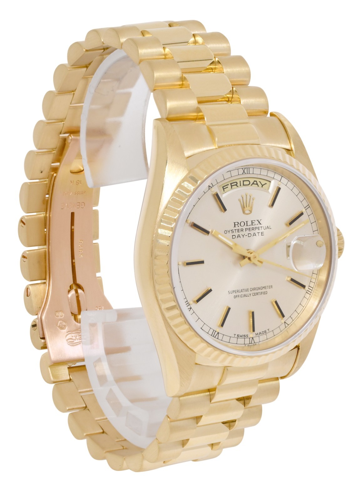 Rolex Day-Date President 18k Yellow Gold Silver Dial 36mm Watch +Papers T 18238