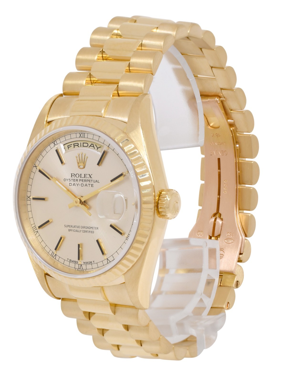 Rolex Day-Date President 18k Yellow Gold Silver Dial 36mm Watch +Papers T 18238