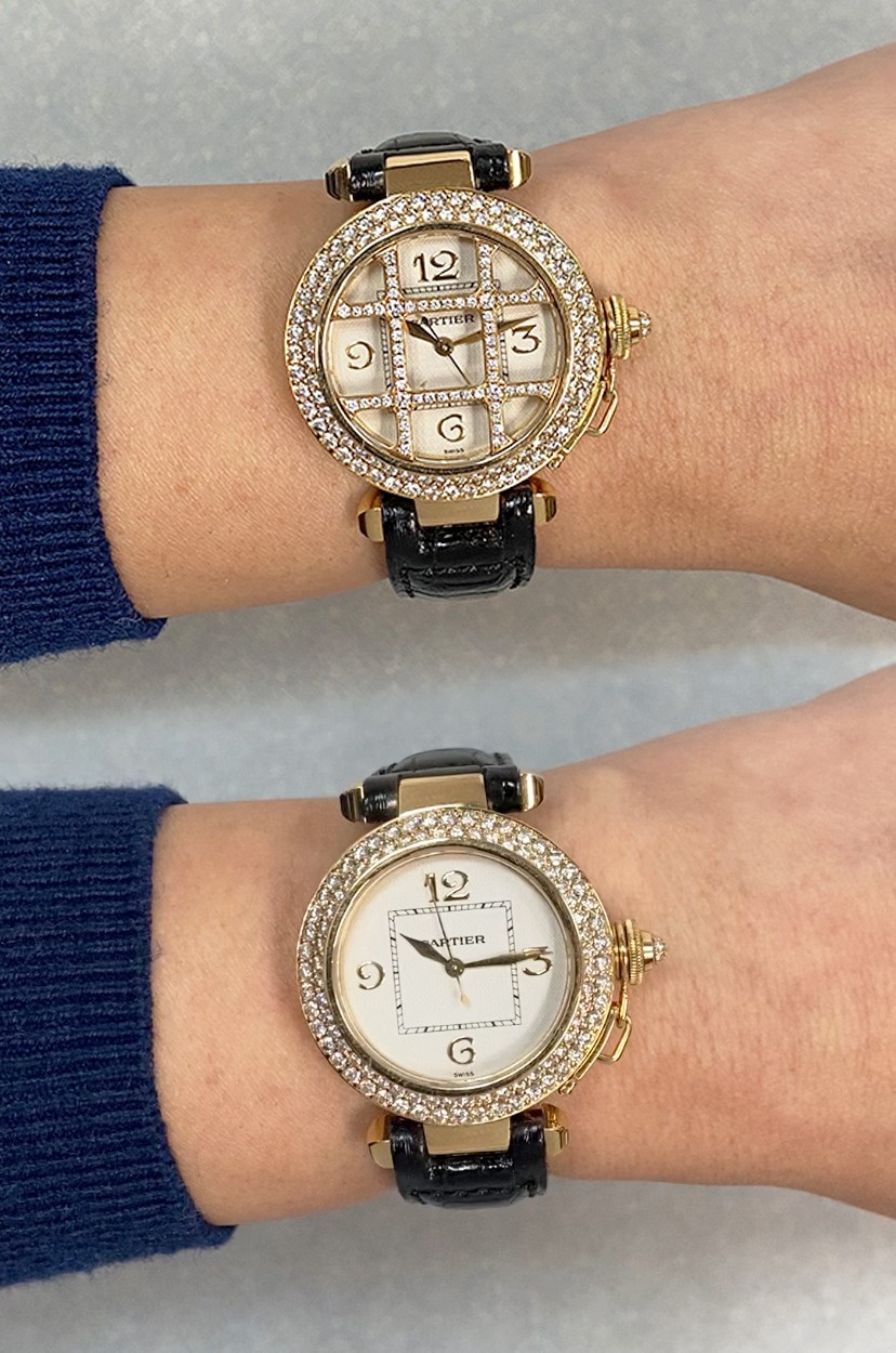 Cartier Pasha 18k Yellow Gold Diamond Grid/Bezel Ladies 32mm Watch 2399