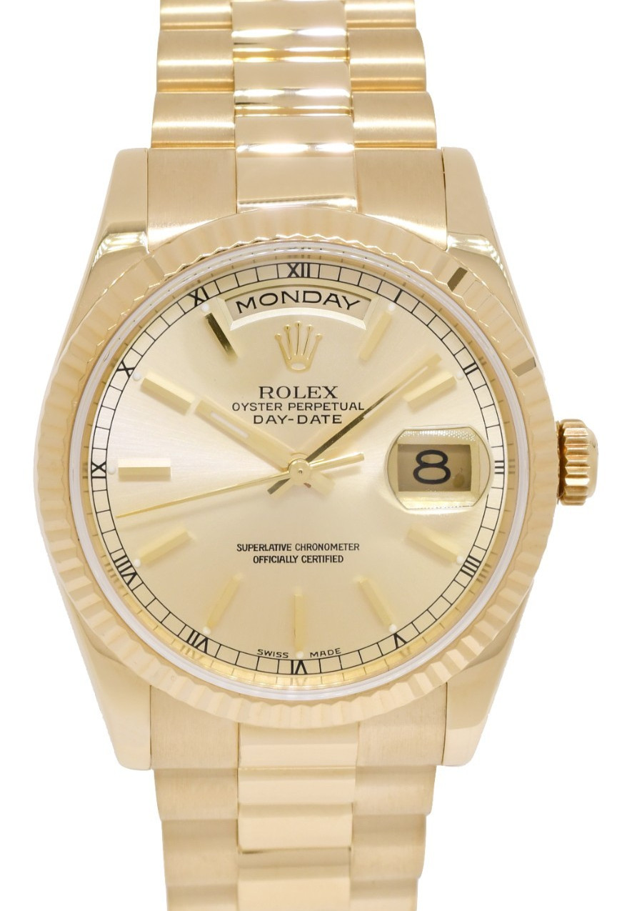 Rolex Day-Date President 18k Yellow Gold Sundust Dial 36mm Watch Y 118238