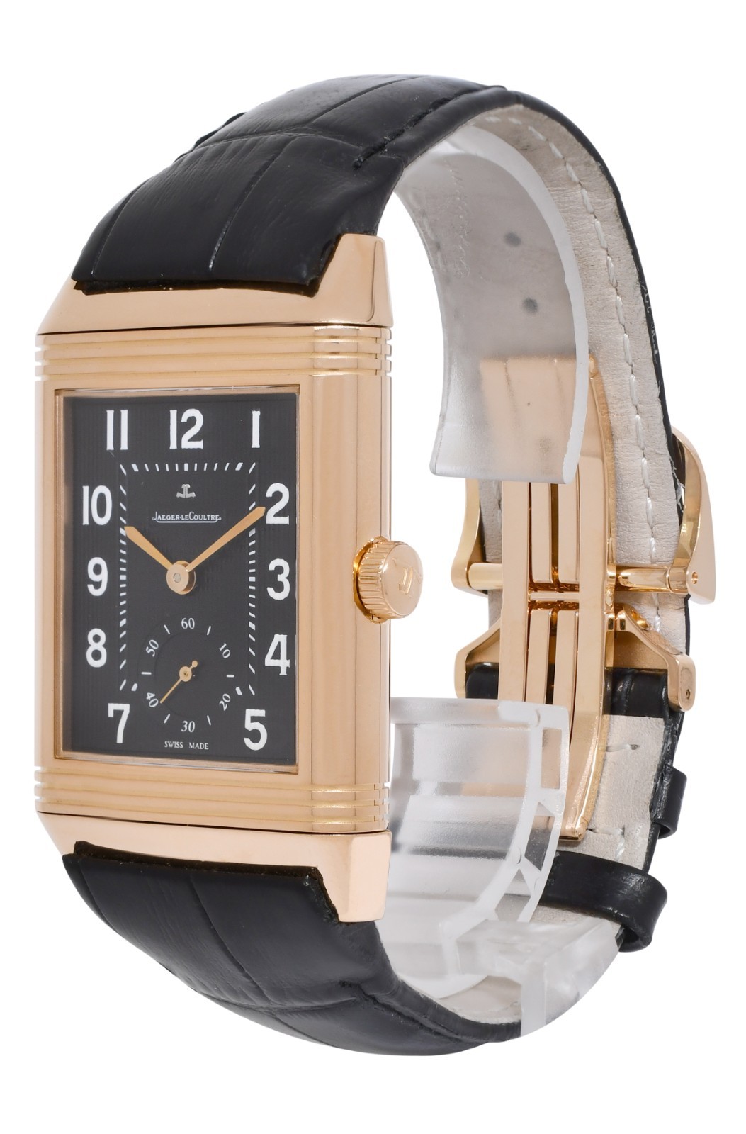 Jaeger LeCoultre Grande 976 Reverso 18k Rose Gold Black Dial Mens Watch 273.2.04
