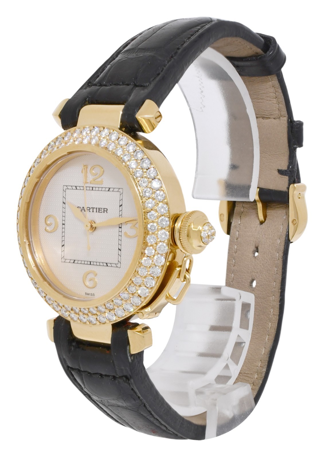 Cartier Pasha 18k Yellow Gold Diamond Grid/Bezel Ladies 32mm Watch 2399