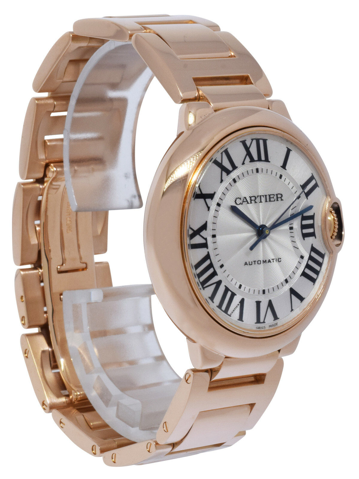 Cartier Ballon Bleu 36mm 18k Rose Gold Silver Dial Automatic Watch 3003 W69004Z2