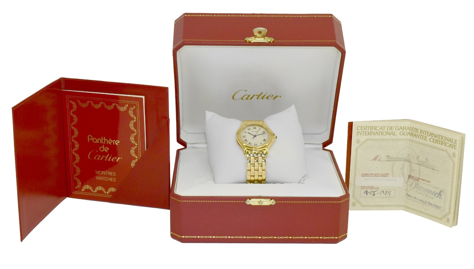 Cartier Cougar Panthere 18k Yellow Gold Ladies 33mm Quartz Watch B/P 887904