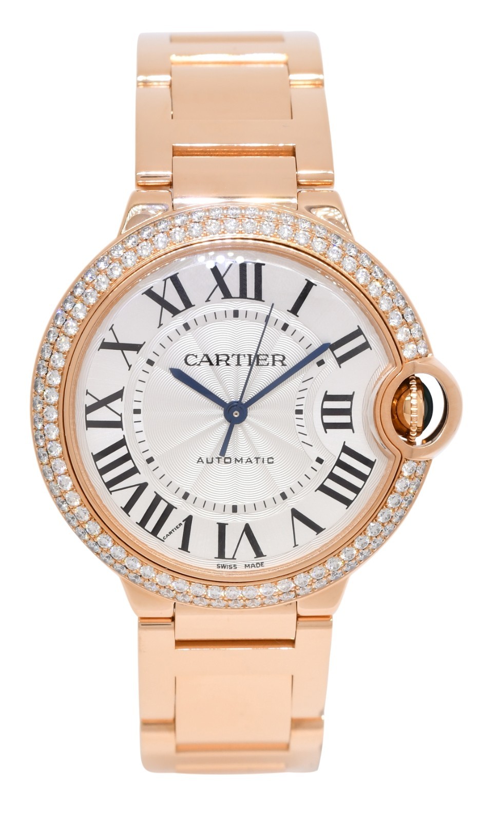 Cartier Ballon Bleu 36mm 18k Rose Gold Diamond Bezel Watch WJBB0067 4407