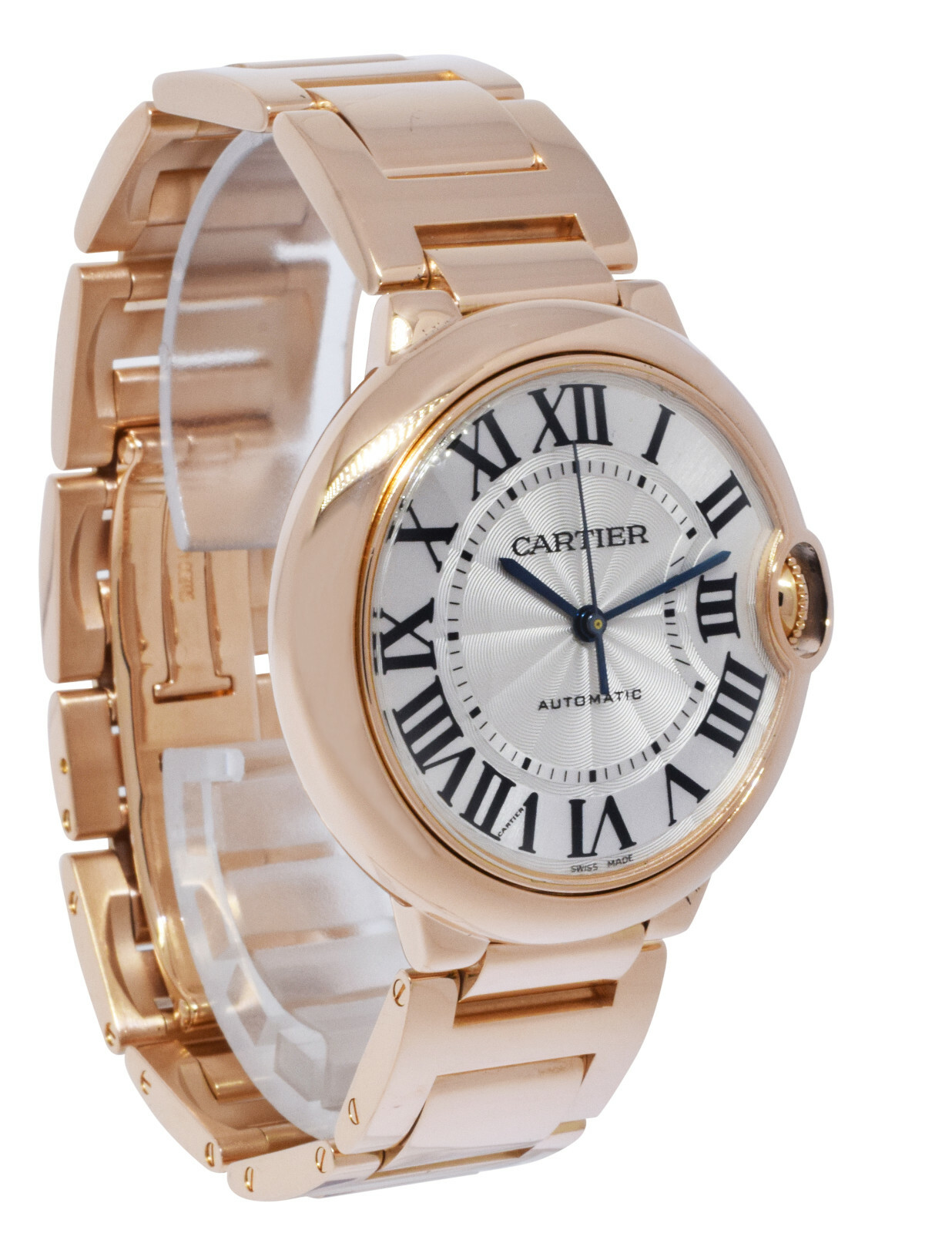 Cartier Ballon Bleu 36mm 18k Rose Gold Silver Dial Automatic Watch 3003 W69004Z2