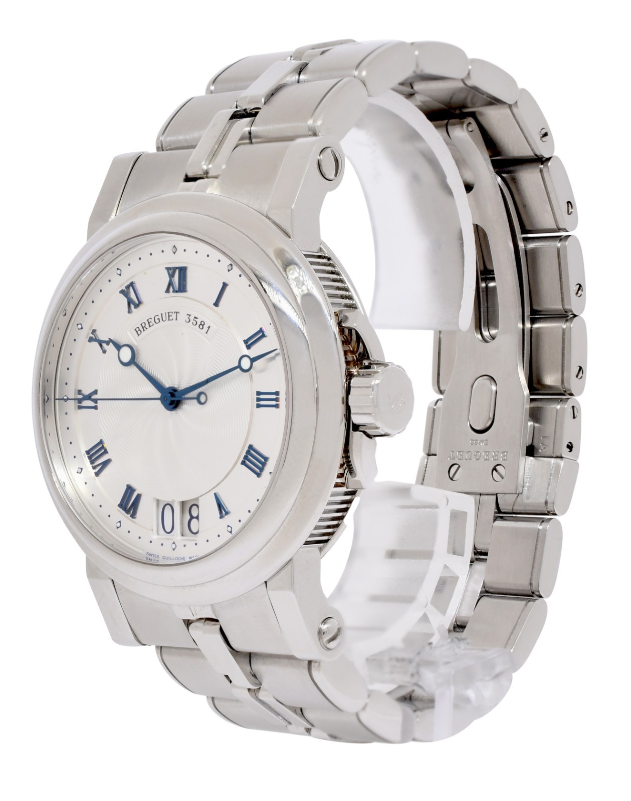 Breguet Marine Big Date Steel Silver Dial Mens 39mm Watch +Papers 5817ST/12/SV0