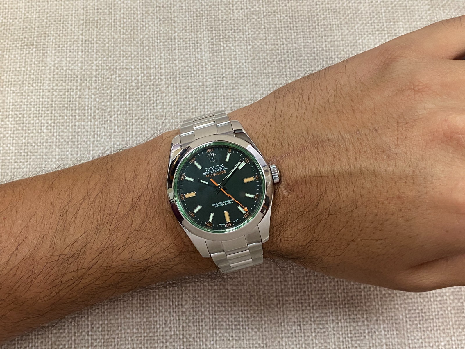 Rolex Milgauss Steel Black Dial Green Crystal Mens 40mm Watch +12 116400