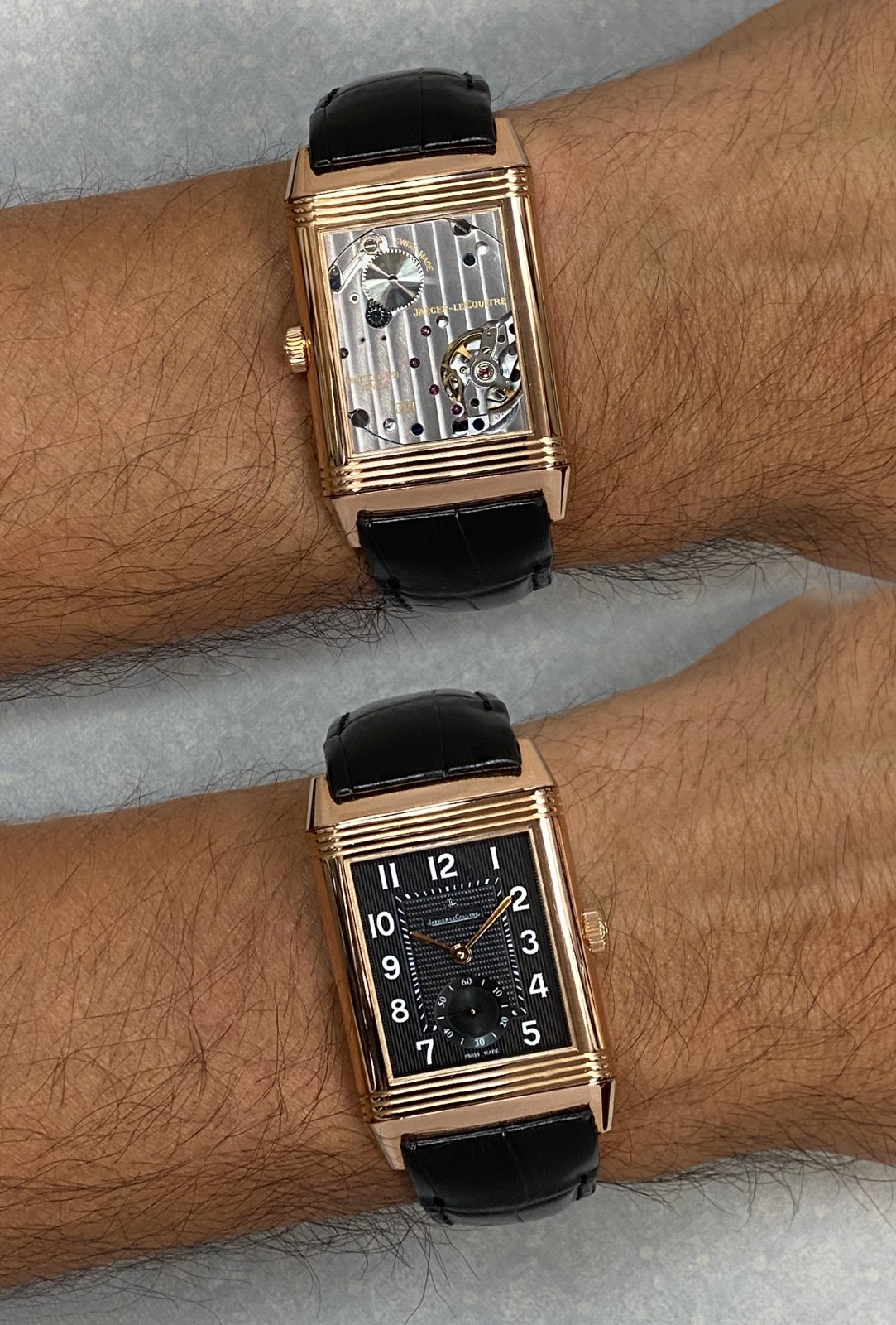 Jaeger LeCoultre Grande 976 Reverso 18k Rose Gold Black Dial Mens Watch 273.2.04